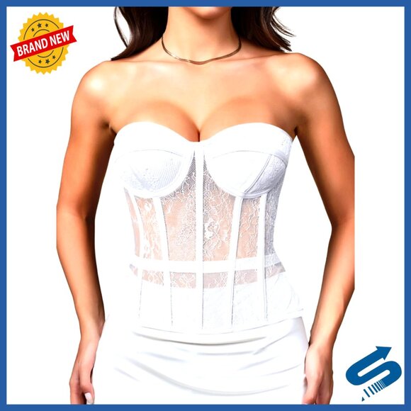 Sheer Mesh Push-Up Underwire Bustier Shapewear Corset Size 0-2